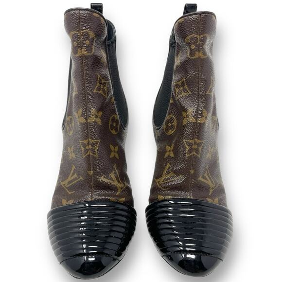 Louis Vuitton Monogram Revival Heel Ankle Boots Canvas Leather Brown Black EU 37 - Picture 4 of 14